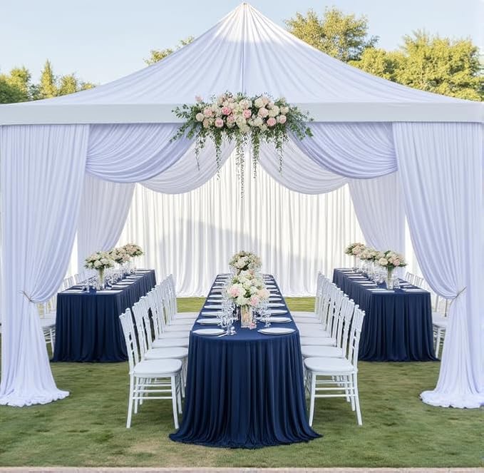 12 Panels 5x30ft White Ceiling Drapes for Wedding, Wrinkle Free Thick Polyester 30 ft Long Canopy Tent Draping Fabric Ceiling Curtains Arch Drapery for Birthday Party Event Venue Decoration by Htper