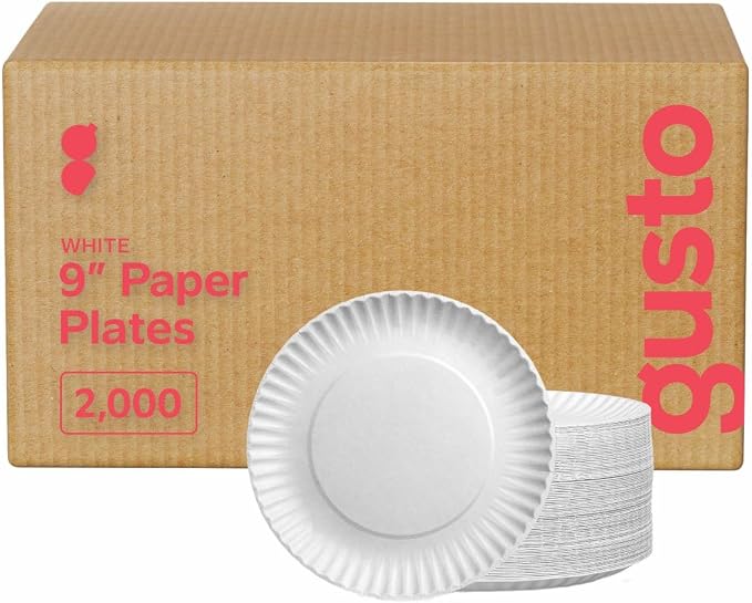 GUSTO [Case of 2000 9 Inch Uncoated White Paper - Disposable Party Plates, Decorative Paper for Crafts - (Formerly Comfy Package) by GUSTO