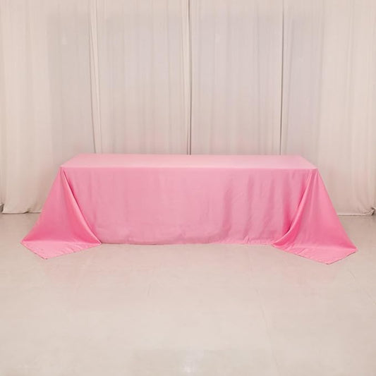 Efavormart Pink Seamless Lamour Satin Rectangle Tablecloth - 90"x156" for 8 Foot Table with Floor-Length Drop