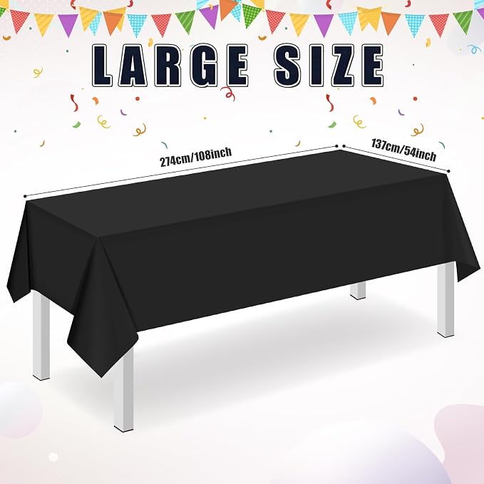 16 Pack Black Plastic Tablecloth for Rectangle Tables, Premium Decorative Black Disposable Table Cloths for Parties, Bulk Rectangle Party Table Cover for Birthday, Wedding, Anniversary, 54 x 108 Inch - Image 2