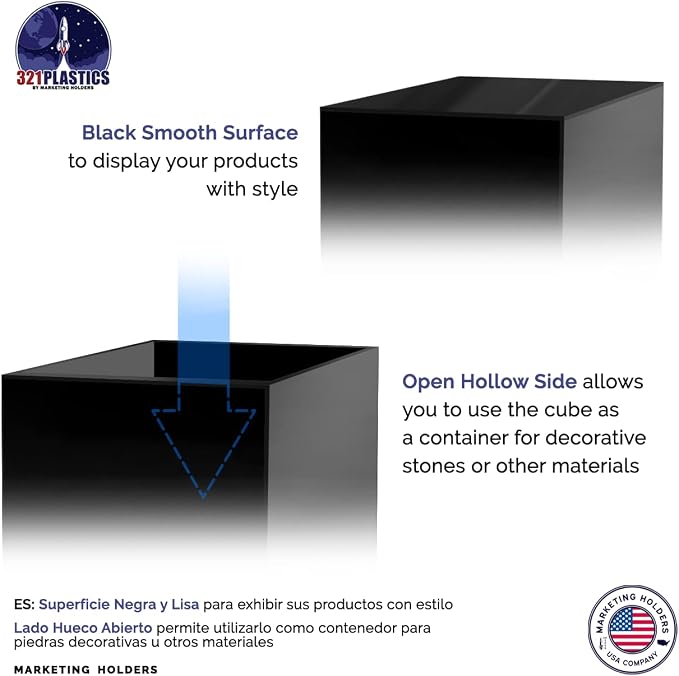2 Pack 5" Acrylic Display Riser Box with One Open Side No Lid Versatile Preassembled Glossy Black Square Lucite Retail Product Platform or Merchandise Storage Bin by Marketing Holders - Image 5
