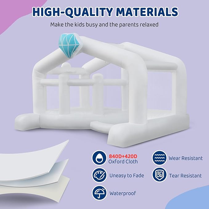 (2025 New) JOYMOR Giant Bounce House (13x10x8FT) w/Balloons for Outdoor Party, White Bounce House with Ball Pit for Kids, Including Blower, Portable Bag, 30s Set-up (Wedding)