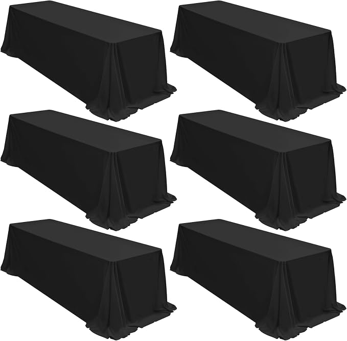 fani 6 Packs Black Tablecloth - 90 x 156 Inch for 8Ft Tables | Washable Polyester Fabric, Stain Wrinkle Resistant Rectangle Table Cloth for Wedding Banquets Parties Buffet Dining by fani