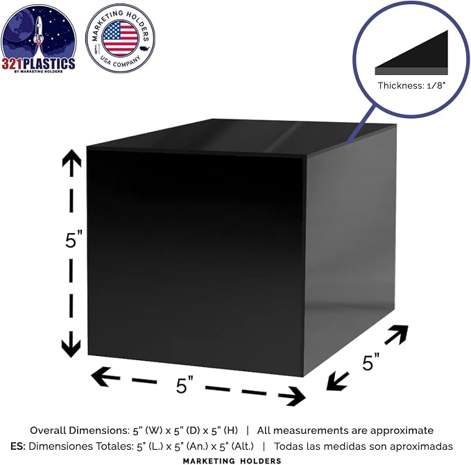 2 Pack 5" Acrylic Display Riser Box with One Open Side No Lid Versatile Preassembled Glossy Black Square Lucite Retail Product Platform or Merchandise Storage Bin by Marketing Holders - Image 6