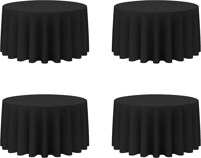 BRILLMAX 4 Pack Black Round Tablecloths 120 Inch for 60" Tables | 150 GSM Polyester Fabric, Floor Length Drop, Water, Stain & Wrinkle Resistant Cloth Cover for Wedding Reception Banquet Party by BRILLMAX