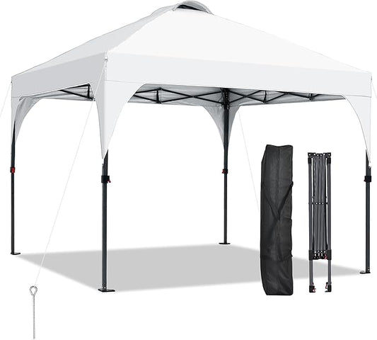 GDY 10x10 Pop Up Canopy Tent, Outdoor Gazebo with 4 Sandbags, Easy Up Canopy with 3 Adjustable Heights for Events, Parties, Camping, White.