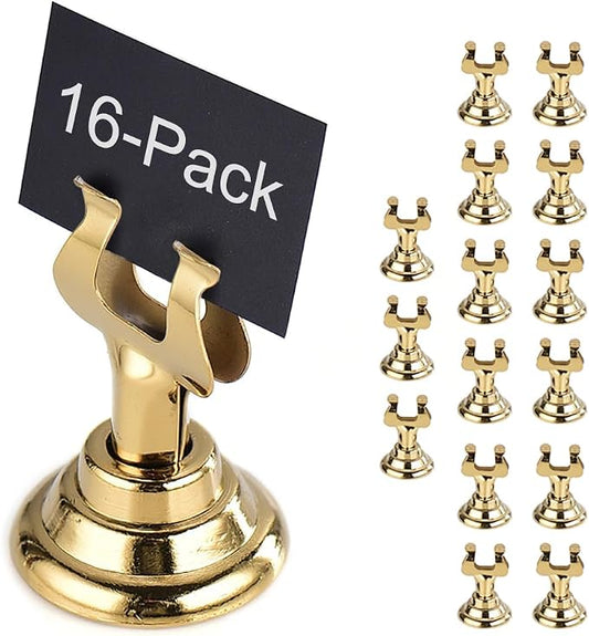Small Size Table Number Holders,Stainless Steel Place Card Holder for Photos Food Signs Weddings Restaurants Birthdays,Modern Centerpieces Cards Stand with Heavy Casting Base(Size:1.57",Color:Gold) by RongHuiDa