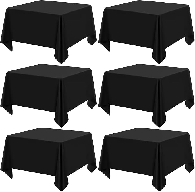6 Packs Black Square Tablecloths 52 x 52 Inch | Polyester Table Cloth for Square Tables, Stain Wrinkle Resistant Washable Fabric, Perfect for Wedding Banquet Party by REWOMC