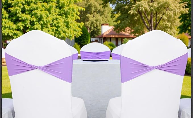 VDS Pack of 125 PCS | Lavender | Spandex Chair Sashes Bows Without Buckle | Stretch Elastic Banquet Universal Folding Chair Band Tie with for Wedding Party Conference Celebration Event Decoration - Image 6