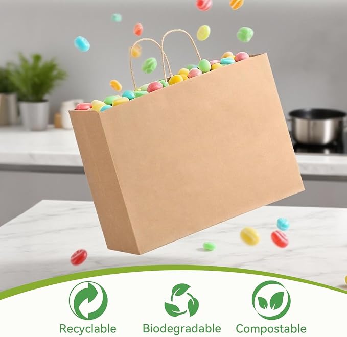 100 Pack Large Paper Gift Bags with Handles, 16 x 6 x 12 Inch, Brown | Kraft Material, Bulk Pack for Craft, Shopping, Business, Retail, Party Favor, Birthday and Grocery Use - Image 6