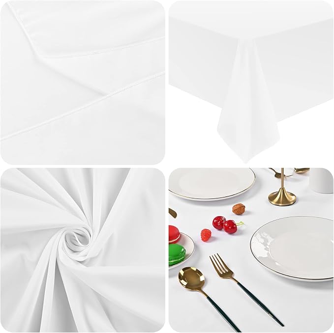 fani 10 Packs White Tablecloth - 60 x 126 Inch for 8Ft Tables | Washable Polyester Fabric, Stain Wrinkle Resistant Rectangle Table Cloth for Wedding Banquets Parties Buffet Dining - Image 8