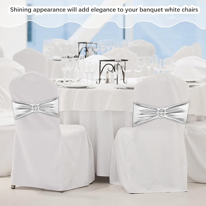 CHENGU 150 Pcs Silver Chair Sashes with Buckle, Stretch Bands - Image 6