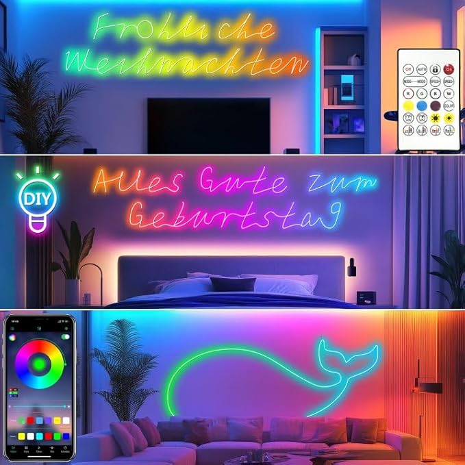Cozylady 20Ft RGB LED Neon Rope Lights for Bedroom, 6m LED Strip Lamp with Double Sided Adhesive Tape, App/Remote Control Waterproof DIY Lights Decorate The Outdoor and Indoor of Your Home.