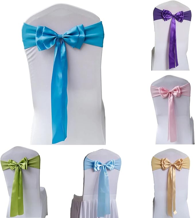Pack of 6 Chair Sashes Spandex Chair Bands Satin Chair Sashes Chair Ribbons Bows Stretch Chair Sashes for Wedding Party Events Banquet Hotel Home Kitchen Chair Cover Decoration（6 PCS Blue） - Image 2