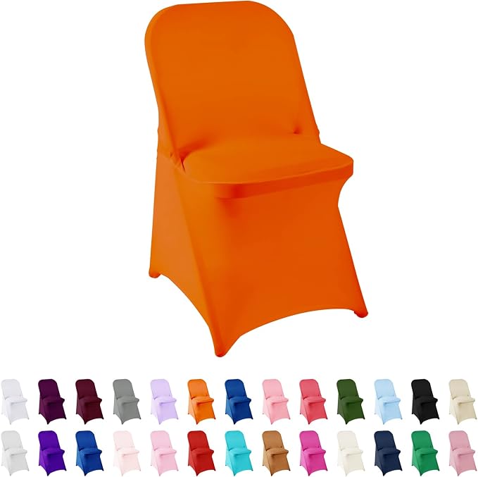 Spandex Chair Cover,25PCS,Living Room Folding Chair Covers,Removable Chair Covers Washable Protector Stretch Chair Cover for Party, Banquet,Wedding Event,Hotel(Orange) by AlGaiety