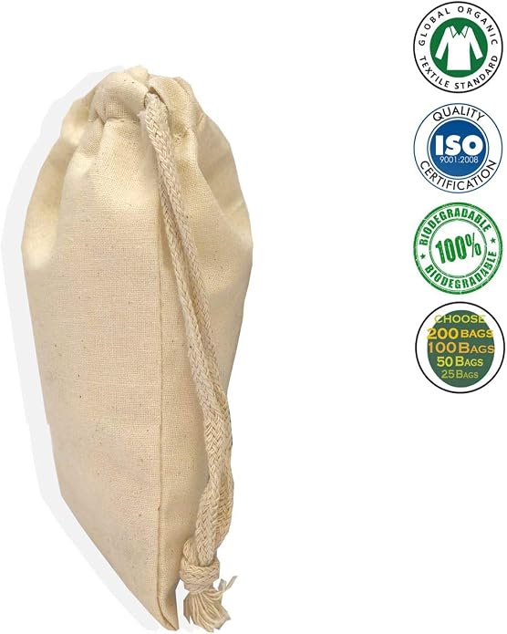 Eco Green Textiles 100% Cotton Reusable Produce Muslin Bags - Image 3