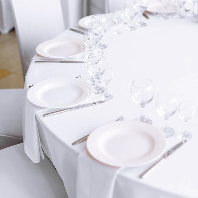 12 Packs 120 Inch White Round Polyester Tablecloths | Table Cover for Round Tables, Stain and Wrinkle Resistant Washable Table Cloth, Perfect for Wedding Banquet Parties - Image 4