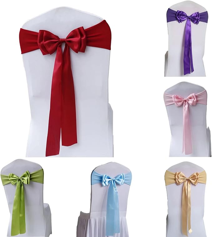 Pack of 25 Chair Sashes Spandex Chair Bands Satin Chair Sashes Chair Ribbons Bows Stretch Chair Sashes for Wedding Party Events Banquet Hotel Home Kitchen Chair Cover Decoration（25 PCS Burgundy） - Image 2
