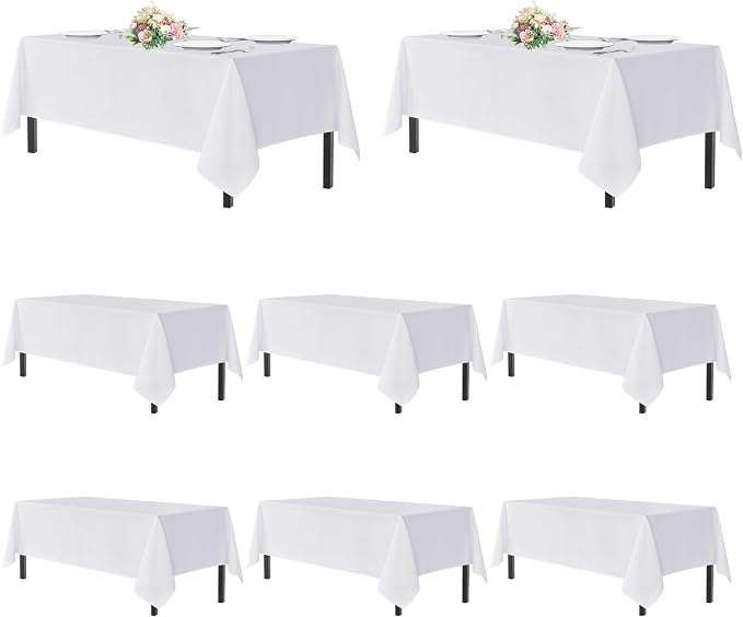 sancua White Tablecloths for 8 Foot Rectangle Tables, 8 Pack 60x120 Inch | Washable Polyester Fabric Table Cloth Cover for Wedding Wedding, Birthday Party, Banquet Reception by sancua