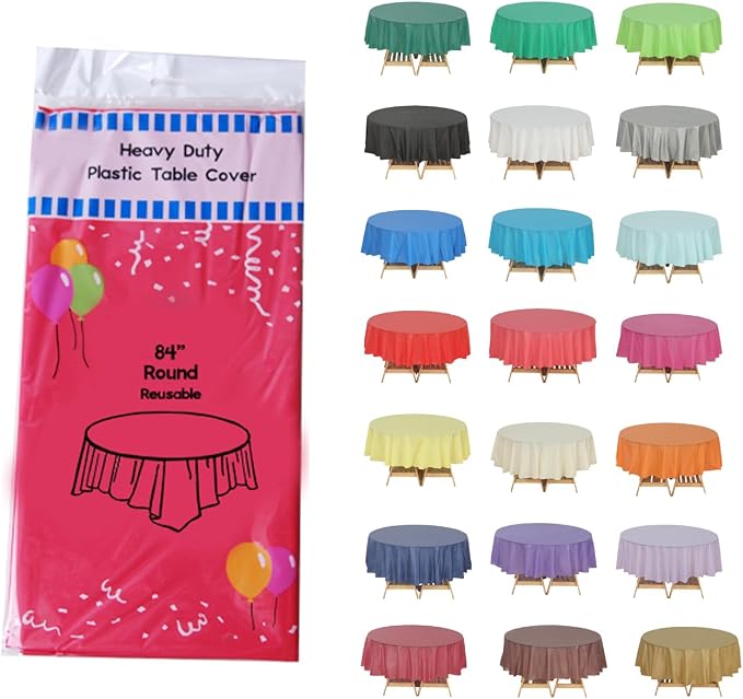 Evershine Case of 72 Pack Bulk Heavy Duty Coral Round 84" Plastic Table Covers Tablecloth (Reusable) (Round 84", Coral) by Evershine