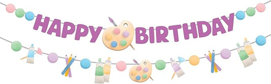 Art Party Decorations: 2-Piece Banner Set with Happy Birthday Banner and Paint Party Supplies Garland for Kids and Adults | Paint Party Decorations