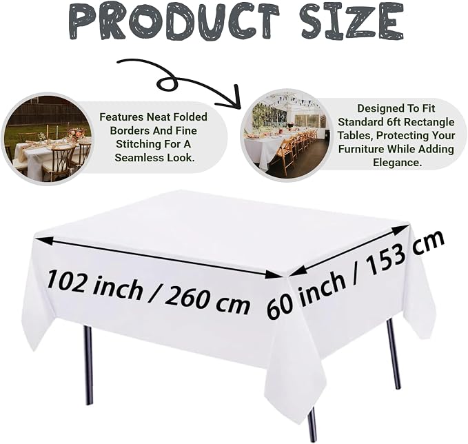 12 Pack White Table Cloth Rectangle Table Cloths for 6 Foot Rectangle Tables 60 X 102 Inch Washable Polyester Table Covers, Reusable & Wrinkle Resistant for Weddings, Parties, Events, and Everyday Use - Image 3