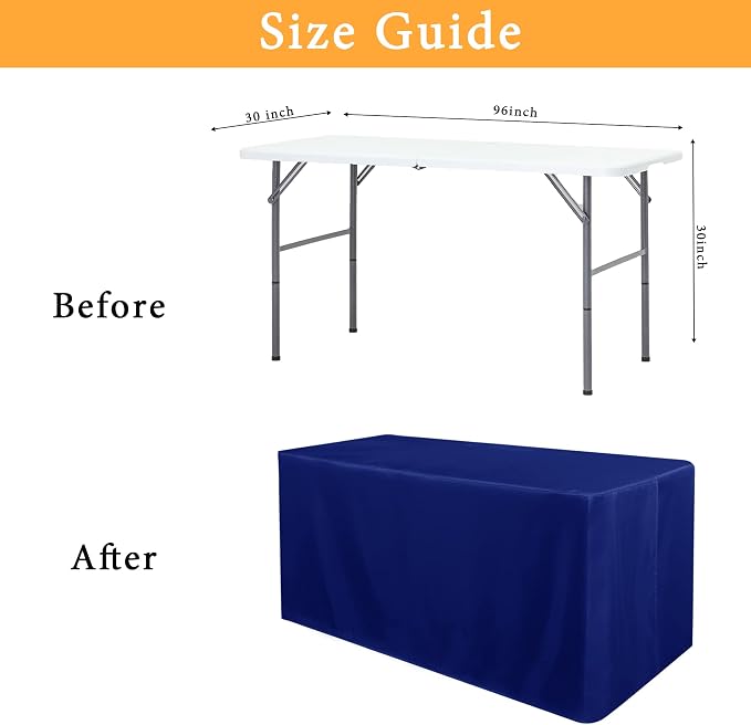 Obstal 2 Pack Table Clothes for 8 Foot Rectangle Tables, Royal Blue | Water Resistant Washable Fabric Polyester Rectangle Table Cover Protector for Wedding, Banquet and Trade Shows, 96x30 Inch - Image 7