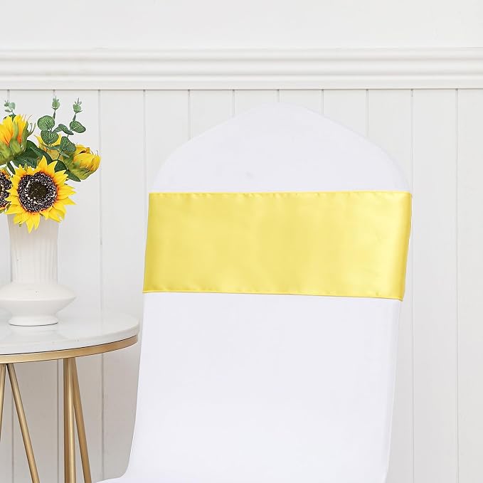 Pack of 50 Satin Yellow Chair Sashes Bows 7 X 108 Inch Universal Chairs Ribbons for Wedding Ceremony Party Banquet Restaurant Event Decorations - Yellow Chair Sashes 50 Pack - Image 5