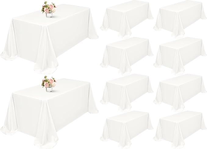 Showgeous 90x132 Inch Ivory Rectangle Tablecloth 10 Pack Fit 8FT Table | Stain Rectangule Polyester Table Cloth Wrinkle Resistant Washable Fabric Table Covers for Wedding Dining Parties by Showgeous