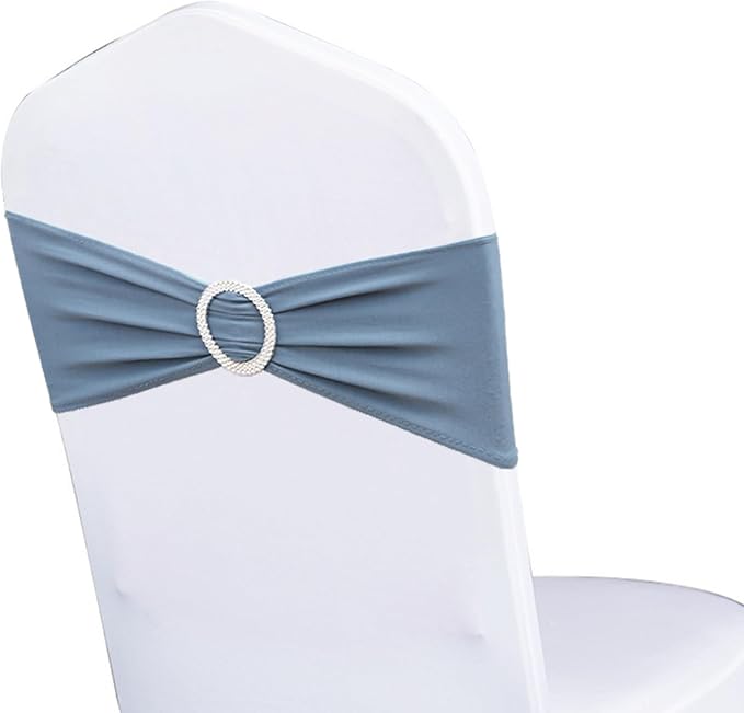 Spandex Dusty Blue Chair Sashes 100 Pack for Wedding Party Decorations, Elastic Chair Bands Bows for Party, Without White Chair Covers (Dusty Blue) by WENSINL
