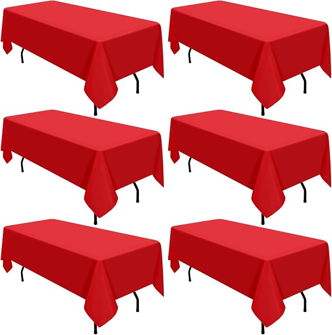 6 Pack Red Tablecloths for 6ft Tables-60 x 102 Inch | Polyester Table Cover, Stain and Wrinkle Resistant Washable Fabric Table Cloth, Perfect for Wedding Banquet Parties by REWOMC
