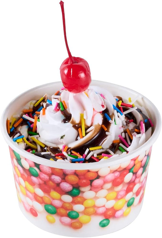 Coppetta 8 Ounce Dessert Cups, 50 Greaseproof Ice Cream Cups - Lids Sold Separately, For Hot And Cold Foods, White Paper Yogurt Bowls, Round Sprinkle Design, Disposable, Sturdy - Restaurantware by Restaurantware