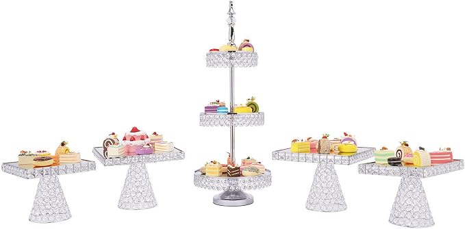 5 PCS Cake Stand Set,Crystal Dessert Table Display Set Tiered Cupcake Holder Candy Fruit Plate Decoration for Wedding Birthday Party Celebration by EcoTypee
