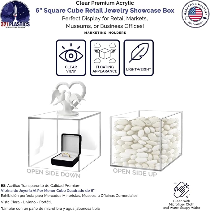 6" Clear Acrylic Display Box with One Open Side No Lid Versatile Square Retail Product Riser or Merchandise Storage Bin by Marketing Holders - Image 3