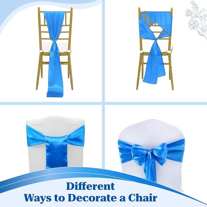 VDS Satin Chair Sashes Chair Cover Back Tie Sateen Bows Ribbon for Wedding Birthday Graduation Engagement Ceremony Event Party Banquet Venue Hotel All Dining Chair Decoration (50PC) (Blue) - Image 4