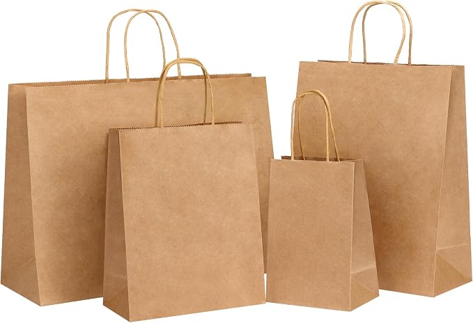OUTUXED 40pcs Paper Bags with Handles Brown Kraft Paper Bags Assorted Sizes | Assorted Sizes (8/10/12.6/16 Inches) Paper Bags with Handles Bulk for Gift, Business, Retail, Shopping, Party Favors by Outuxed