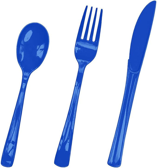 HEIPINIUYE 75 Pack Royal Blue Plastic Cutlery Heavy Duty Blue Plastic Knives Forks and Spoons Disposable Silverware Set for 25 Guest Camping Birthday Baby Shower Party Cutlery Set