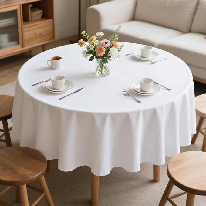 MRJ 70 Inch Round White Tablecloth Stain and Wrinkle Resistant Washable Polyester Table Cloth for Restaurant Hotel Wedding by MRJ-EmbracetheRemarkable