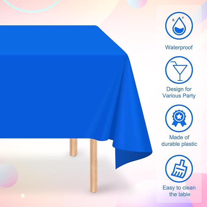 16 Pack Blue Plastic Tablecloth for Rectangle Tables, Premium Decorative Royal Blue Disposable Table Cloths for Parties, Rectangle Party Table Cover for Birthday, Wedding, Anniversary, 54 x 108 Inch - Image 3