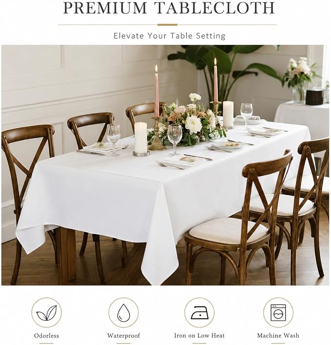Kachanaa 2 Pack White Rectangle Table Cloth 60 x 126 Inch Suitable for 8 Foot Rectangle Tables Wrinkle Resistant Washable Polyester Table Cover for Dining,Wedding Party Banquet and Camping - Image 2