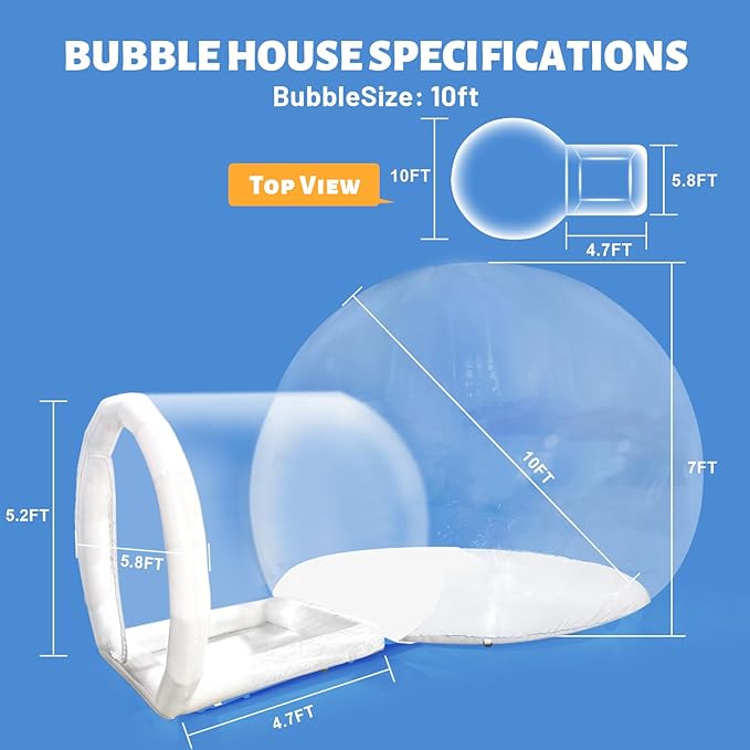 10FT Inflatable Bubble House, PVC Inflatable Balloon House for Kids and Adults with 100 Balloons Clear Bubble House Dome Inflatable with Blower& Pump for Birthday Outdoor Backyard Wedding Party Rental