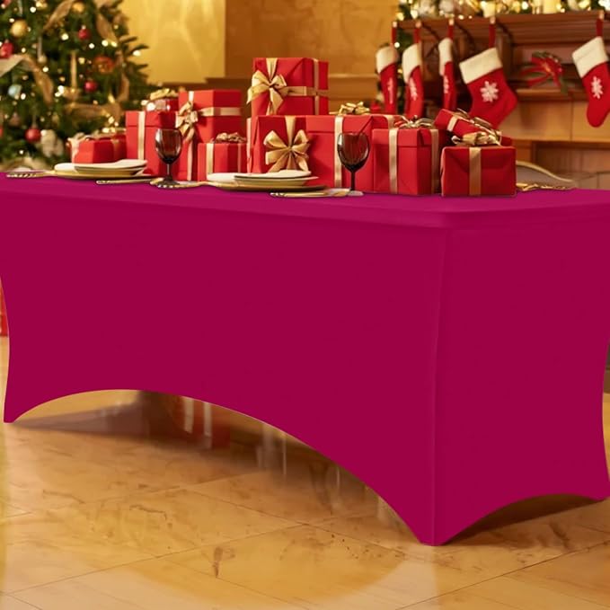 Smiry 2 Pack Spandex Table Cloth 4FT, Elastic Fitted Fuchsia Tablecloth - Image 6