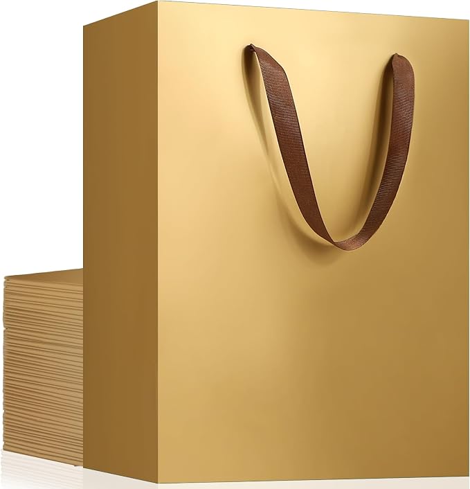 EUSOAR Paper Gift Bags, 25pcs 7.8"x3.9"x11" Gold Gift Wrap Bags with Handles Bulk, Merchandise Grocery Craft Retail Shopping Wedding Birthday Holiday Welcome Party Favor Thank You Gift Paper Bags by EUSOAR