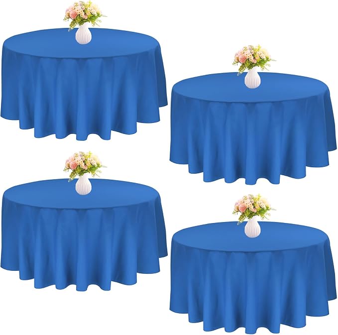 4 Pack Round Tablecloth 90 Inch Polyester Washable Fabric Table Covers for Wedding Dining Table Buffet Parties Banquet Decoration（Blue） by JALANCY