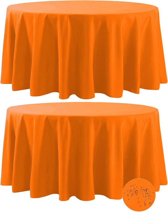 Fokitut 2 Pack Waterproof Round Tablecloth, 132 Inch, Stain Resistant and Wrinkle Polyester Table Cloth, Fabric Table Cover for Kitchen Dining, Wedding, Party, Holiday Dinner-Orange by BalsaCircle