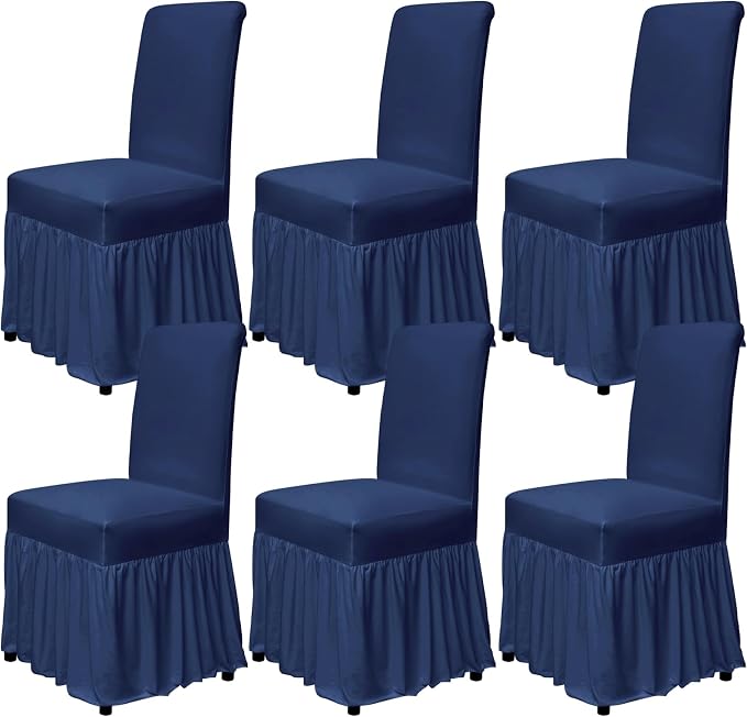 molasofa Chair Covers for Dining Room Set of 6 Stretch Chair Slipcovers with Skirt for Kitchen Seat Protectors Wedding Banquet Decor Kids Pets Spandex Fabric Washable (6pcs, Navy Blue) by Molasofa