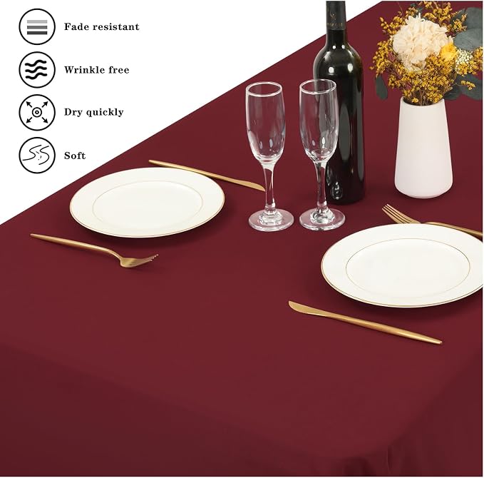 YMHPRIDE 6 Pack Burgundy Polyester Tablecloths, 60 x 102 inch, Rectangular, Wrinkle Resistant, Machine Washable, Perfect for 6FT Tables, Parties, Weddings, Banquets - Image 4
