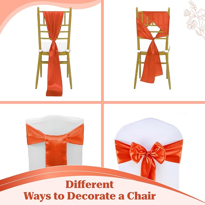 VDS Satin Chair Sashes Chair Cover Back Tie Sateen Bows Ribbon for Wedding Birthday Graduation Engagement Ceremony Event Party Banquet Venue Hotel All Dining Chair Decoration (200PC) (Brunt Orange) - Image 4