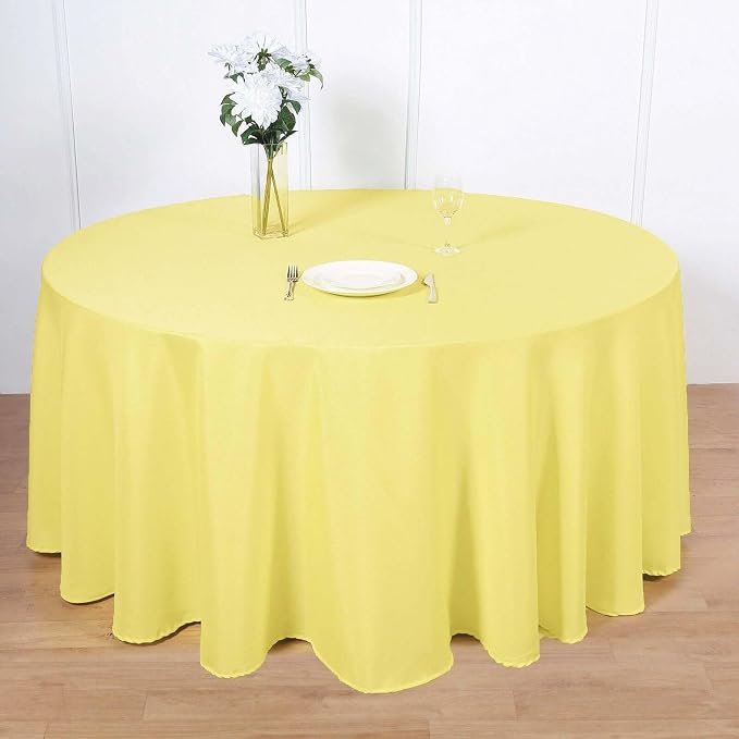 Tableclothsfactory 10PCS | 120" Yellow Polyester Round Tablecloth for Party & Decorations by TABLECLOTHSFACTORY