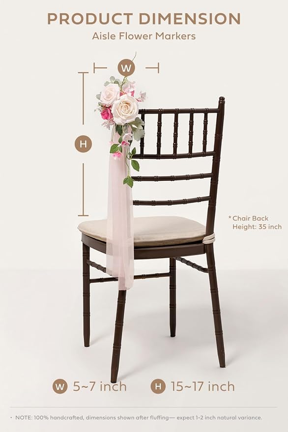 Ling's moment Pew Decorations for Weddings, Berry Pink Aisle Chair Flowers | 8pcs Artificial Flower with Chiffon Ribbons Arrangement for Ceremony Chair Back Floral Reception Church Party Indoor Lantern - Image 6